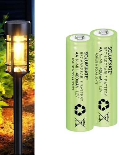 Soluminate AA Solar Light Batteries Size AA (400mAh) Rechargeable 1.2V NiMH green cells for use in decorative solar lights (2-Pack)