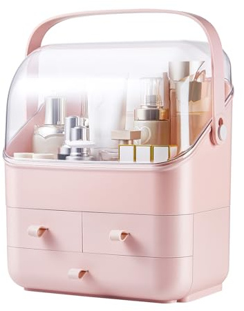 Large Makeup Organizer w Drawers Beauty Organizer Makeup Box Holder Vanity Organization Desk Countertop MakeUp Organizers Bathroom Counter Organizer Skincare Cosmetic Case Stand Dustproof Lid Gift