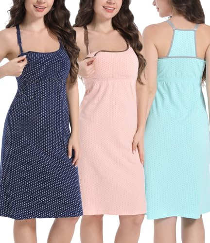 SUIEK 3er-Pack Umstandsnachthemd Stillnachthemd Baumwolle Stillkleid Schwangerschaft Tank Tops Nachtwäsche, Groß