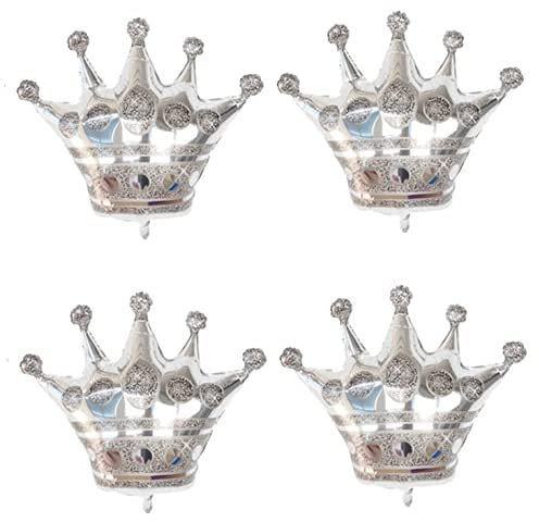 4 palloncini giganti a forma di corona grande, per ragazze, principessa, bambini, feste di compleanno, matrimoni, Halloween, decorazioni per feste di Natale (Argento)