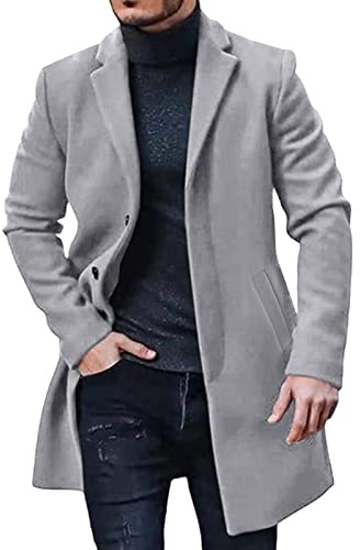L9WEI Abrigo de Lana para Hombre, Invierno, Negocios, Exterior, Abrigo Largo de Invierno, Solapa Cálida, Gabardina de Cuello de Solapa, Gris, L