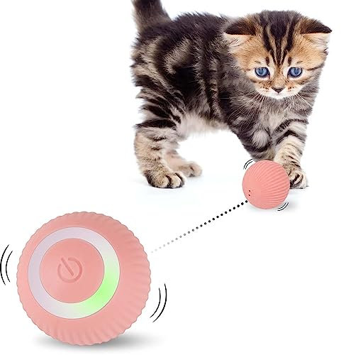 Mkitnvy Jouet pour Chat interactif Intelligent, Balle Chat Automatique Interactive, Balle Chat avec LED Lumières, Boule à Rotation Automatique à 360°, Cadeau d'amusement pour Le Chaton (Rose)