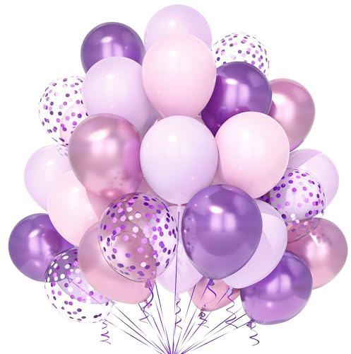Teselife Palloncini Rosa Viola, 30Pezzi Rosa Viola Pastello Macaron Metallo Confetti Palloncino Ragazza Donne Compleanno Anniversario Matrimonio Fidanzamento Addio Nubilato Farfalla Principessa Deco