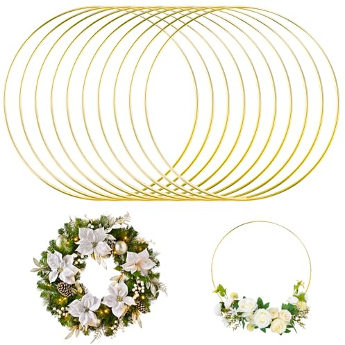 10 Pezzi Cerchi Metallo Oro 20cm Per Macramè, Acchiappasogni E Decorazioni