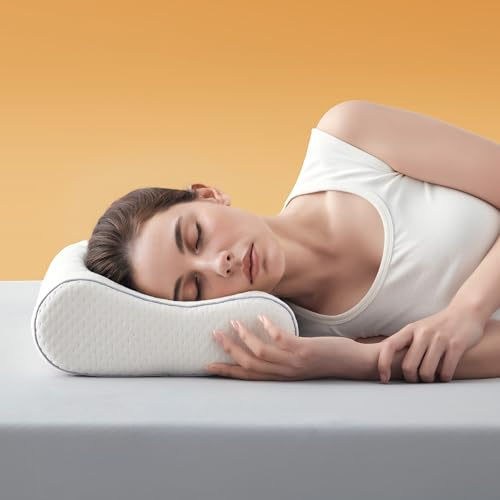 Sonive Contour Cuscino cervicale in memory foam, con federa in fibre di bambù e poliestere, per testa e collo, di colore bianco, da 60 x 33 x 12/10 cm