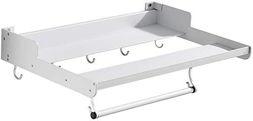 Kök Mikrovågshylla Väggmonterad aluminiumlegering Köksförvaringshyllor med 5 krokar, mikrovågsfäste Ugnstativ - vit