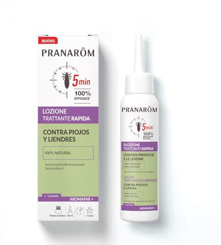 PRANAROM, Aromapar, Loción Tratamiento Flash Contra Piojos y Liendres, Actúa en 5 min, 100% Eficaz, Aceite Esencial de Lavanda y Coco BIO, 100 ml con Peine