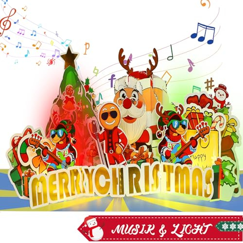 Tarjeta de Navidad pop-up con música y luz para niños, tarjeta de Navidad 3D Papá Noel para mujer, hombre, niña, nieta, nieto, marido, hijo, hija