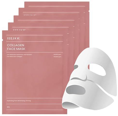 Collagen Mask for Anti Aging - 5PCS Collagen Face Mask - Lifting and Firming Facial Mask - Anti Wrinkle Face Mask - Hydrating Face Masks - Face Masks Beauty for Even Skin Tone, Soothing, Moisturizing