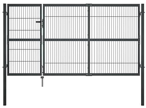 Metal Garden Gate, Swing Gate Entrance Security Door with Posts Steel 350x140 cm Anthracite