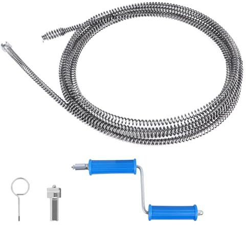 LALAGO Desatascador Tuberias, ø10mm x 5m Desatascador Fregadero, con adaptadores manuales, Alambre Desatascador Tuberias Profesional, Desatascador WC, Cable Desatascador Tuberias