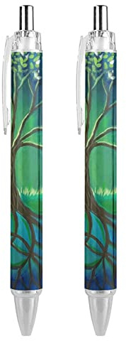 THKVSV The Tree of Life Retractable Ballpoint Pen 0.5mm Bold Point Blue Ink Pens Premium Quality Writing Instrument 2 PCS