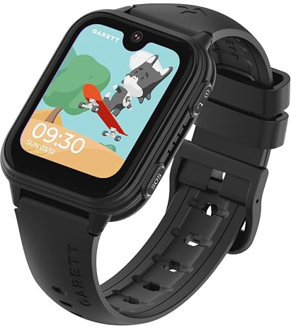 garett Smartwatch barn flickor pojkar – 1,78 tum – 4 G LTE Face Unlock – GPS-videosamtal SOS – Vibe svart