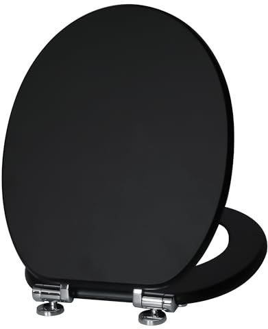SINOBATH WC-Sitz Schwarz Matt mit Absenkautomatik, Klodeckel O-Form aus stabilem MDF, Toilettendeckel mit Edelstahlscharnieren, Soft-Close & Geräuschlos（Black）