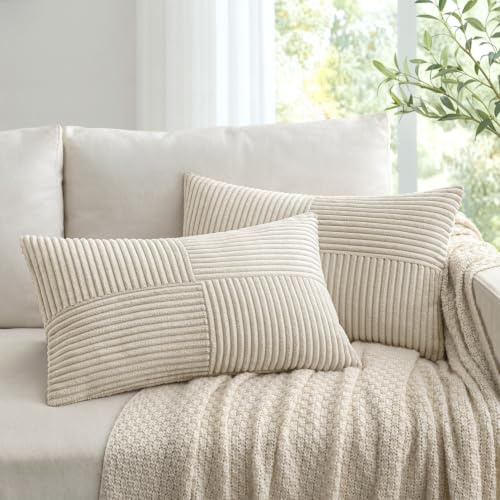Woaboy Kissenbezug 30x50 cm Beige 2er Set Weicher Kordelstoff