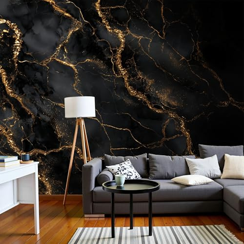 Panorámica De Pared Papel Pintado Patrones De Grietas Naturales, Papel Tapiz Fotográfico Mármol De Lujo, Negro Murales Para Sala De Estar Dormitorio Decoración 250 × 175 Cm