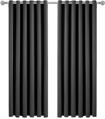 Imperial Rooms Blackout Eyelet Curtains for Living Room 90x90 Inch Drop - Grey Curtains Super Soft Thermal Insulated Black Out Long Curtain & Drapes Pair Panels with MatchingTiebacks