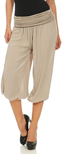 Malito – Damen Haremshose – Pumphose aus Baumwolle – Kurze Stoffhose für den Sommer – Capri Pluderhose zum Tanzen, Chillen & Yoga – knielange Hose 1483 (Fango)