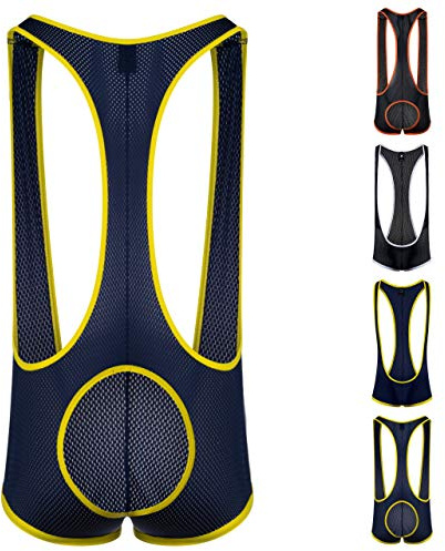 Gruff Pup Mesh Singlet (Navy/Yellow Assless, Small)