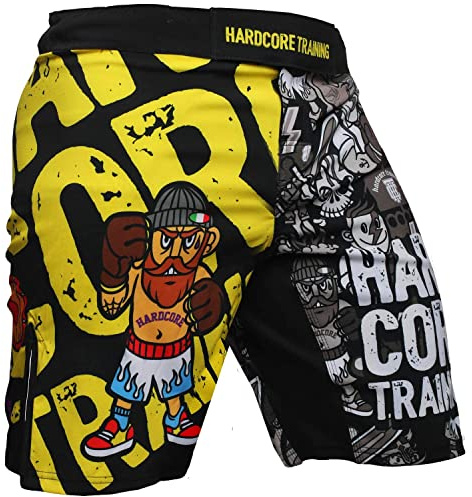 Hardcore Training Fight Shorts Män Boxning MMA Combat BJJ Grappling Fitness Muay Thai Kickboxning No Gi Kickboxing (DE/NL/SE/PL, Alfa, XXL, Regelbunden, Regelbunden, Black Yellow)