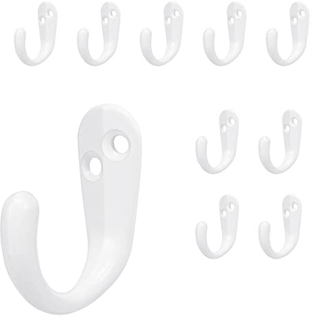 NearMoon Coat Hooks Wall Mounted - Heavy Duty Metal Single Prong Robe Hanger Rustproof Wall Hooks for Towel Hat Key Bag on Bathroom, Kitchen, Livingroom(10 Pack, White)