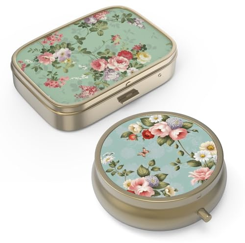 Pilulier Bronze avec Miroir Rétro - Petit Pilulier pour Sac à Main ou Poche - Vitamines, Huile de Poisson, Suppléments - 2PCS
