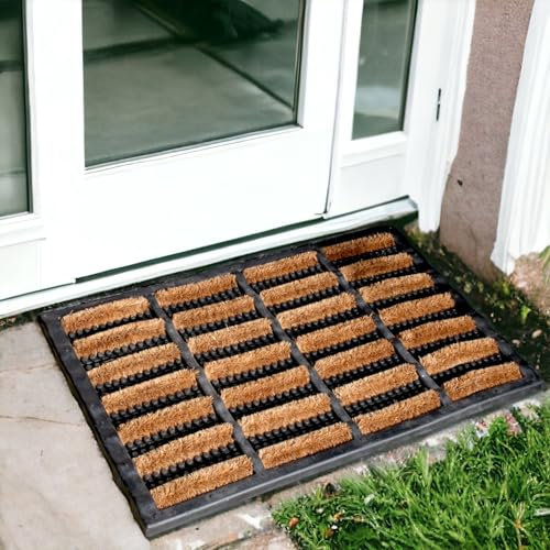 VL Door Mat 40x60cm – Durable Coir Door Mats Outdoor with Anti-Slip Rubber Base – Machine Washable, Super Absorbent Outdoor Mat for Mud, Rain & Dirt – Great for Entryways, Patio, Porch (Pack of 1)