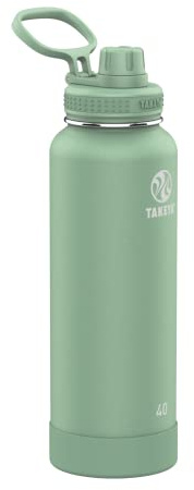 Takeya Actives 40 oz Vacuum Insulated Stainless Steel Water Bottle with Spout Lid, Premium Quality, Cucumber