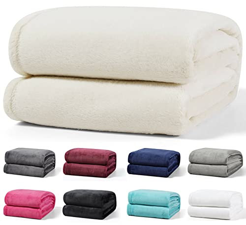 Leonado Vicenti XXL Kuscheldecke 270x230 cm Flauschige Fleecedecke Wohnzimmerdecke Sofadecke Tagesdecke Flanell Uni Bettüberwurf, Beige