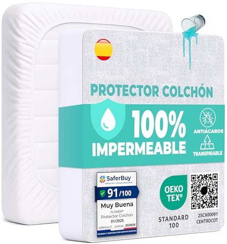 Coprimaterasso Una Piazza e Mezza Impermeabile 120x190 cm Lenzuolo con Angoli Bianco in Cotone e Microfibra Protezione per Letto Salva Materasso Traversa Traspirante Anallergico Lavabile in Lavatrice