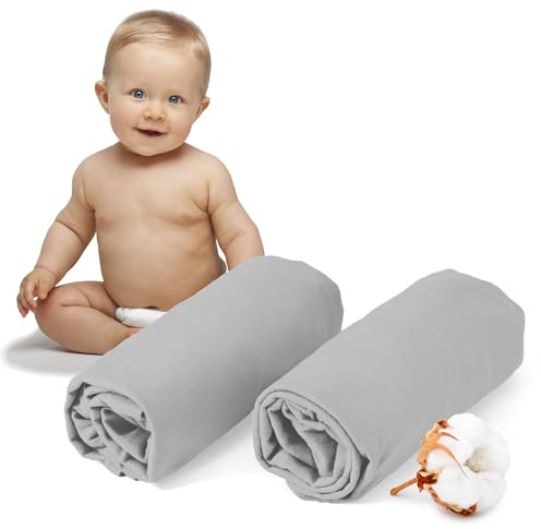 Dreamzie - 2er-Set Spannbettlaken 40x80 cm - Oeko-Tex Zertifiziert, 100% Baumwolle, atmungsaktives Spannbetttuch Jersey Baby, 150 g/m² - Grau