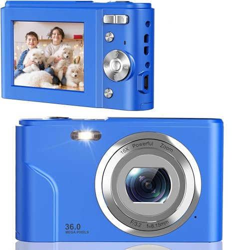 FamBrow Digital Camera - FHD 1080P, 36MP Compact Camera with 16X Digital Zoom, Perfect for Kids, Teens & Beginners - Pearl Blue
