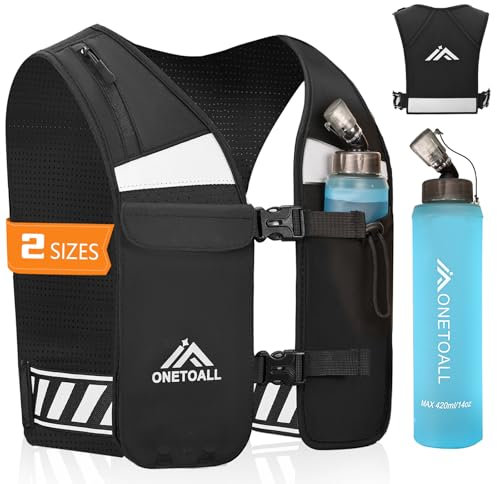 ONETOALL Laufweste für Damen und Herren, Running Vest Leicht, Reflektierende Trinkweste Laufen, Verstellbare Jogging Weste mit Laufhandytasche, Lauf Weste mit 6 Taschen für Marathon, Joggen, Radfahren