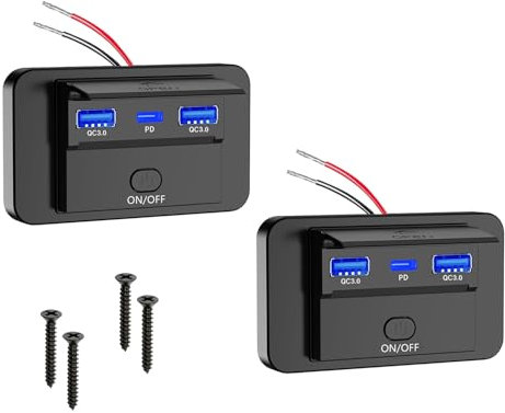 SIGANDG 12V Prise Chargeur USB de Voiture 72W Dual QC3.0 USB and PD3.0 Type C Prise Voiture pour Voiture,RV, Bus, Camion, Bateau,Golf Cart(Paquet de 2)