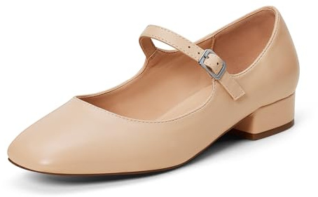 GENSHUO Mary Jane Zapatos de Mujer, Zapatos Planos con Punta Cuadrada, cómodos y Sencillos, con Plantilla Acolchada, Beige, 38 EU