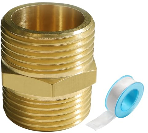Lyeteung 1 PC G1 Male to G1 Male, Thread Brass Hex Nipple Connector, Straight Pipe Hex Fitting, with Plumbers Tape, for Pipe Connection