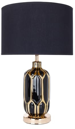Lampada da comodino - Lampada da scrivania con cavo - Lampada touch LED con paralume in tessuto nero per soggiorno e camera da letto