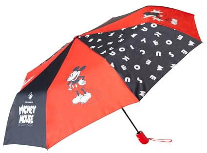 Grupo Erik Taschen Regenschirm Automatik Disney Mickey Mouse Regenschirm Klein - Regenschirm Kinder und Erwachsene - Taschenschirm Automatik Offizieller Disney Merch Rot
