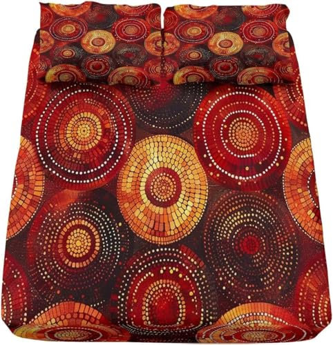 Rot Spannbettlaken 140x200 cm, Geometrie Mikrofaser Bettlaken für Kinder Erwachsene, Bettlaken Spannbetttuch 140 x 200 für Matratze bis 30 cm Höhe Mit 1 x Kissenbezügen Q1342