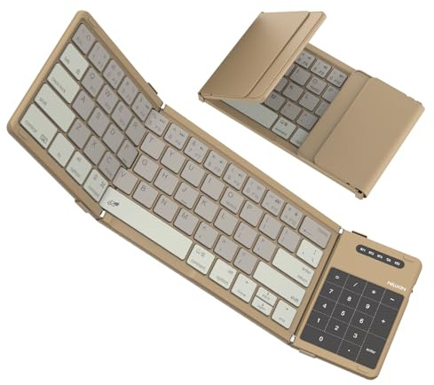 Nillkin Fällbart Bluetooth-tangentbord med inbyggd pekplatta och nummerdyna – ultraportabelt trådlöst tangentbord för iPad, ytsurfplatta, smartphone, bärbar dator PC (Khaki)