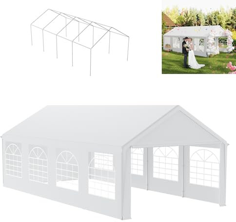 UISEBRT Robustes Partyzelt 4x8 m mit 170g/m² PE-Dach und 130g/m² Seitenteilen mit Fenster – Wetterfestes Gartenzelt Pavillon 4x8 für Gartenfeste, Hochzeit, Party Zelt mit Stahlrahmen, Weiß