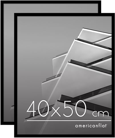 Americanflat Cornice Foto 40x50 cm Nere - Set di 2 Cornici 50x40 cm con Bordo Sottile e Pannello Protettivo in Plastica - Portafoto con Ganci Seghettati Integrati