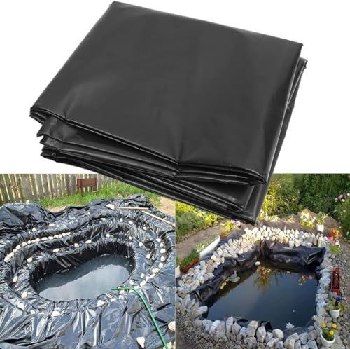 Tapis de bassin en caoutchouc HDPE noir, 5 m x 4 m, sous-couche imperméable robuste pour bassins de jardin, fontaines et bassins surélevés, renforcement imperméable et durable, 4 x 5 m