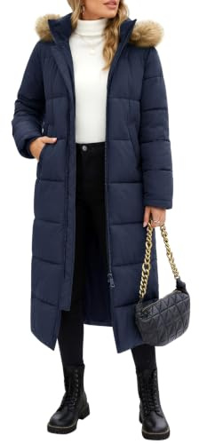 Tuopuda Larga Acolchado Abrigo de invierno para Mujer Chaqueta Espeso con Capucha Abrigo Largo Resistente al Viento con Cremallera y Bolsillos