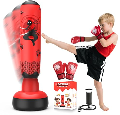 67 Inch Inflatable Punching Bag for Kids 3-12, Standing Boxing Set for Karate & Taekwondo Training, Stable Boxing Bag Active Toy for Boys & Girls, Perfect Christmas Birthday Gifts
