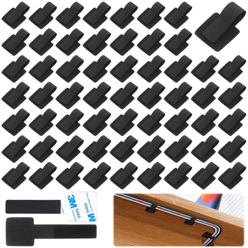 TTYSHIP® 60 Pezzi Fascette per Cavi Adesive, Organizer Cavi Adesivi in Nylon con Chiusura a Strappo per Cable Management Ufficio e Casa (28 * 90mm)