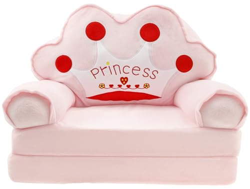 Sofá plegable para niños, cómoda silla para niños pequeños, sofá plegable 2 en 1, sofá infantil, regalo para el día del niño y cumpleaños para niñas y niños (corona rosa)