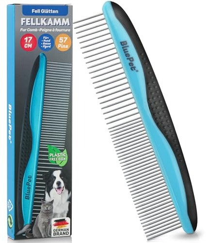 BluePet 17 cm pettine per cani e gatti a pelo lungo, spazzola per cane e gatto, rimuove i nodi e districa il pelo, cura delicata del pelo degli animali domestici, acciaio inossidabile