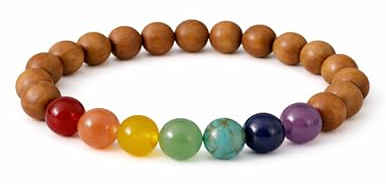 happymaker – Bracciale 7 Chakra donna uomo, bracciale in pietre naturali con perle in legno 8 mm, elastico & regolabile, gioiello yoga per meditazione, fatto a mano in Germania (Scuro, 18)
