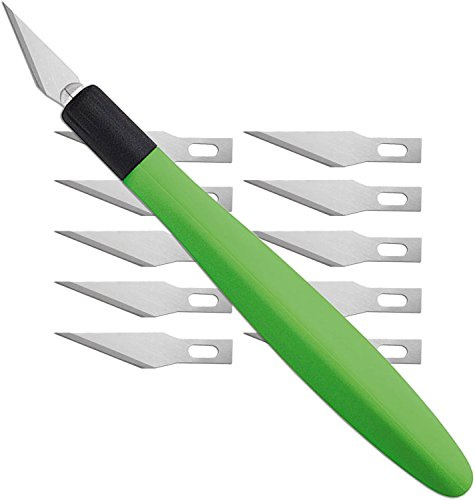 WEDO 7852199 Cutter Scalpell Comfortline med mjukt grepp inklusive 5 reservblad och skyddskåpa, äppelgrön/svart (cutter + 15 blad)